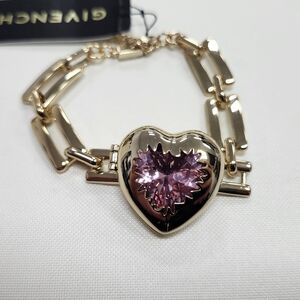 NWT Givenchy Gold Stone Heart Charm Large Link Bracelet